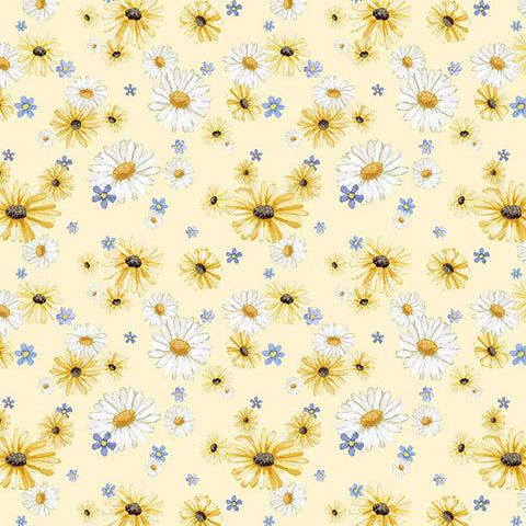yellow, Friendly Farmstead Collection Daisies Cotton Fabric 96494