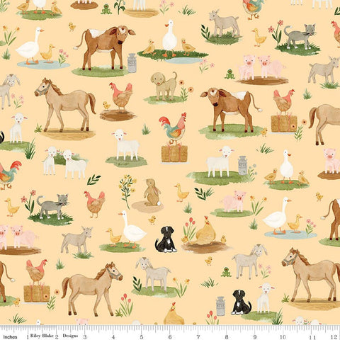 yellow, Lil Farm Friends Collection Animals on the Farm Cotton Fabric C17941