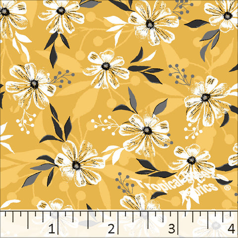 Standard Weave Floral Print Poly Cotton Fabric 6114 yellow