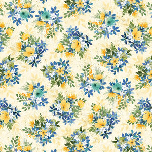 yellow, Sunlit Serenade Collection Tossed Bouquets Cotton Fabric 40771