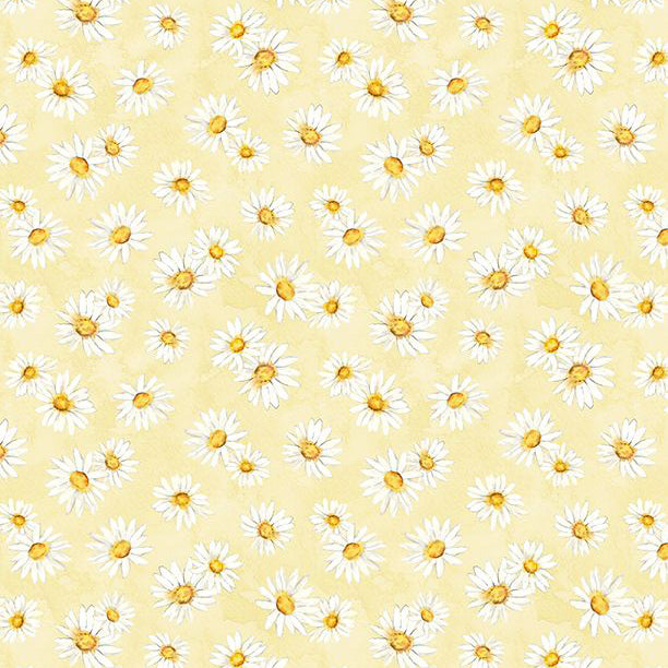 Zest for Life Collection Daisy Toss Cotton Fabric 19156 yellow