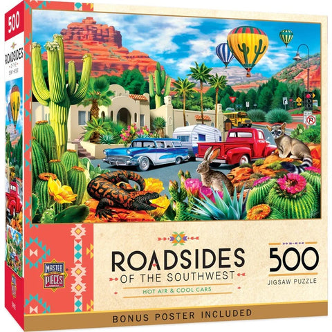 Roadsides of the Southwest - Hot Air & Cool Cars 500 Piece Jigsaw Puzzle 32569 front of box