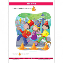 School Zone Big Kindergarten Workbook sample page for Cone shapes