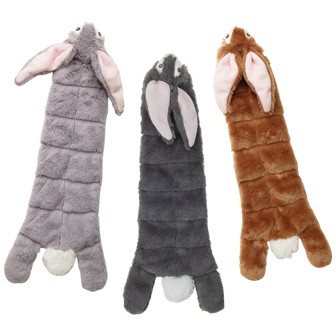 Skinnneez plush rabbit dog toys.