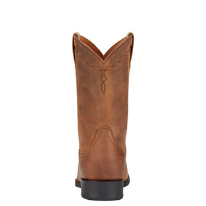 Ariat Men's Heritage Roper Western Boot in Distressed Brown leather, heel view