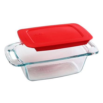 Easy Grab 1.5 Quart Glass Loaf Pan with Red Lid