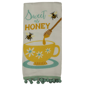 Ritz Dual Kitchen Towel W/ Poms Bee Honey Cup Aqua 11948