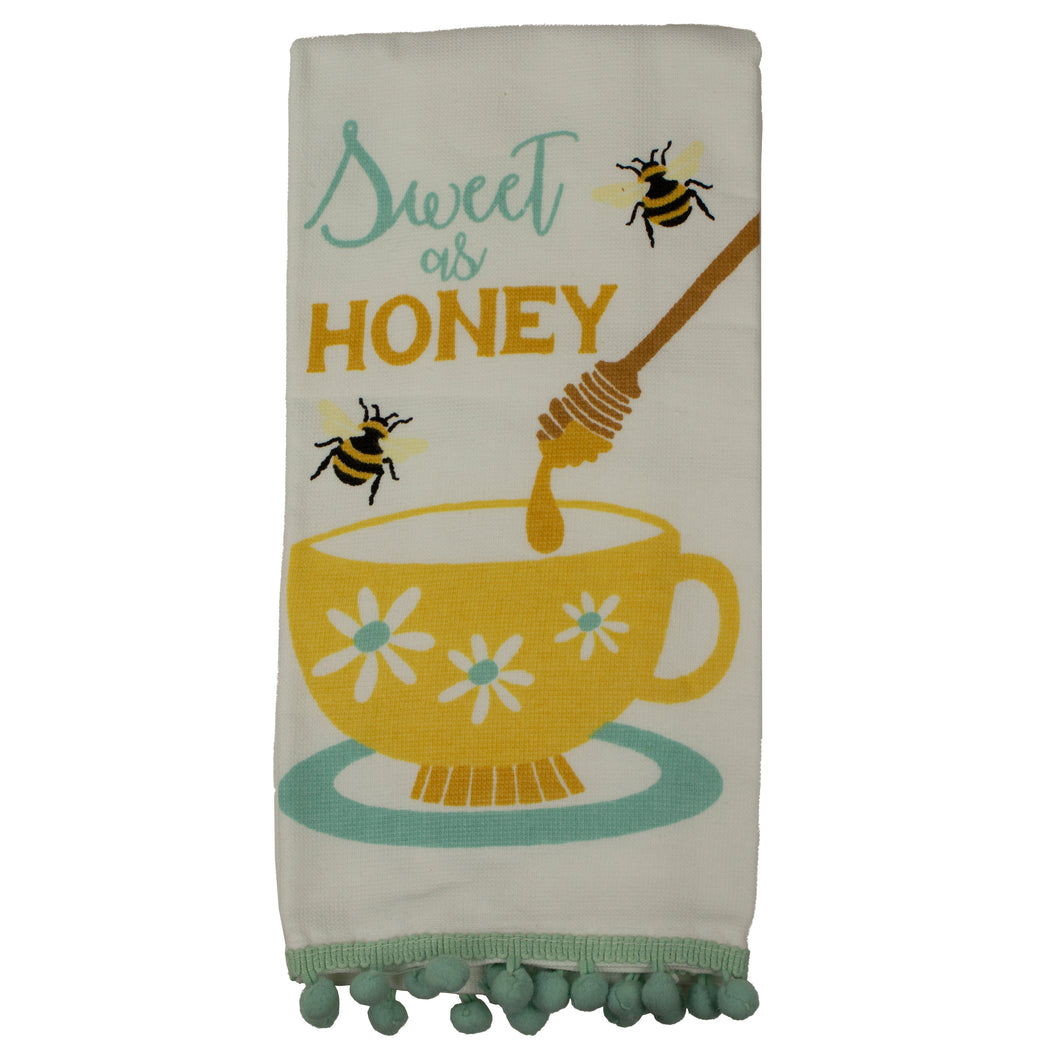 Ritz Dual Kitchen Towel W/ Poms Bee Honey Cup Aqua 11948