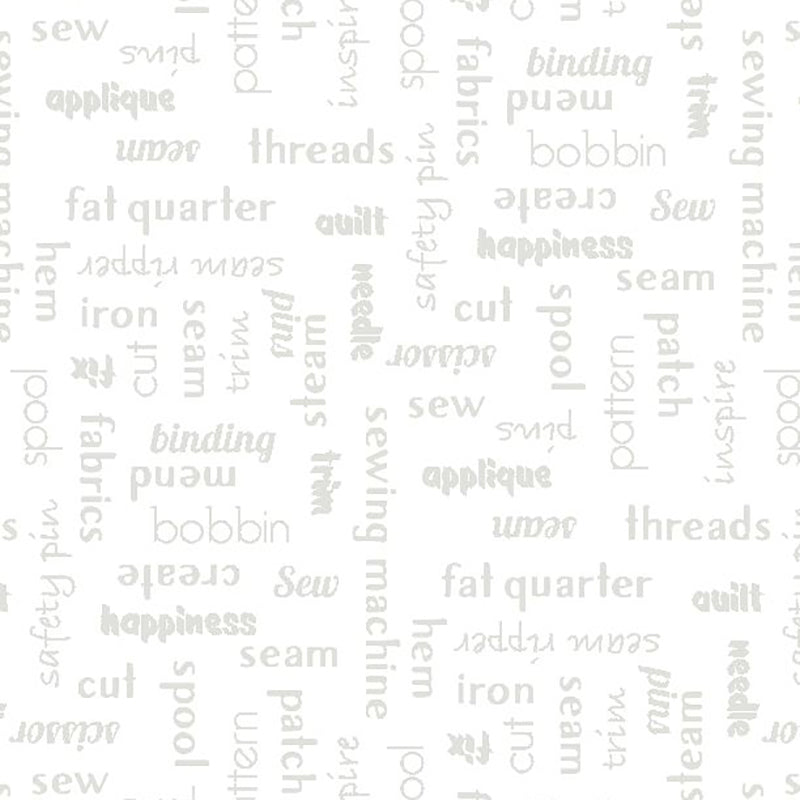 Sew Happy Collection White on White Words Cotton Fabric 1817-39152-100