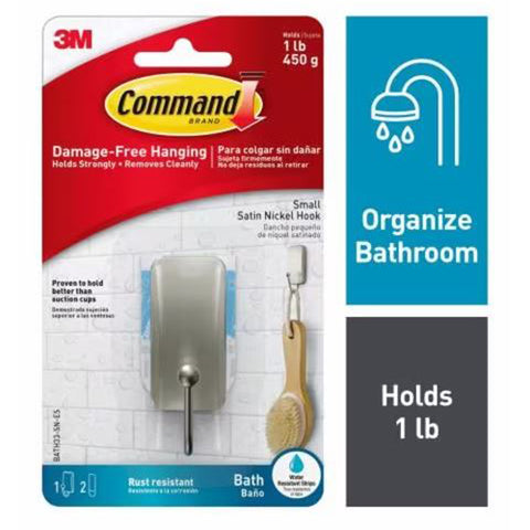 Command Satin Nickel Bath Hook 20710-3M