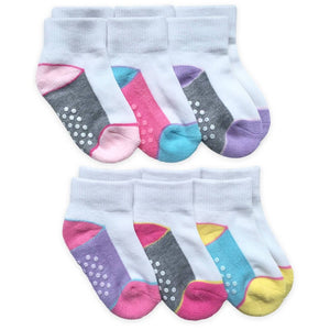 Girls Non-Skid Sporty Stripe & Color Block Quarter Socks 6 Pack 234