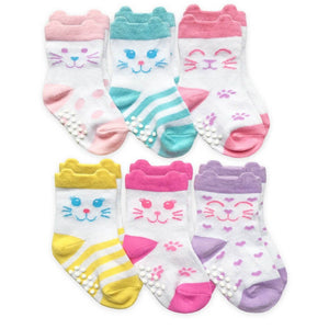 Girls Cat Face Crew Socks 6 Pack
