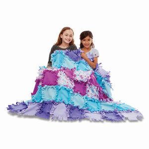 girls with finished butterfly fleece blanket