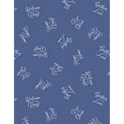HOME TO ROOST WORDS with navy background with Chicken wire