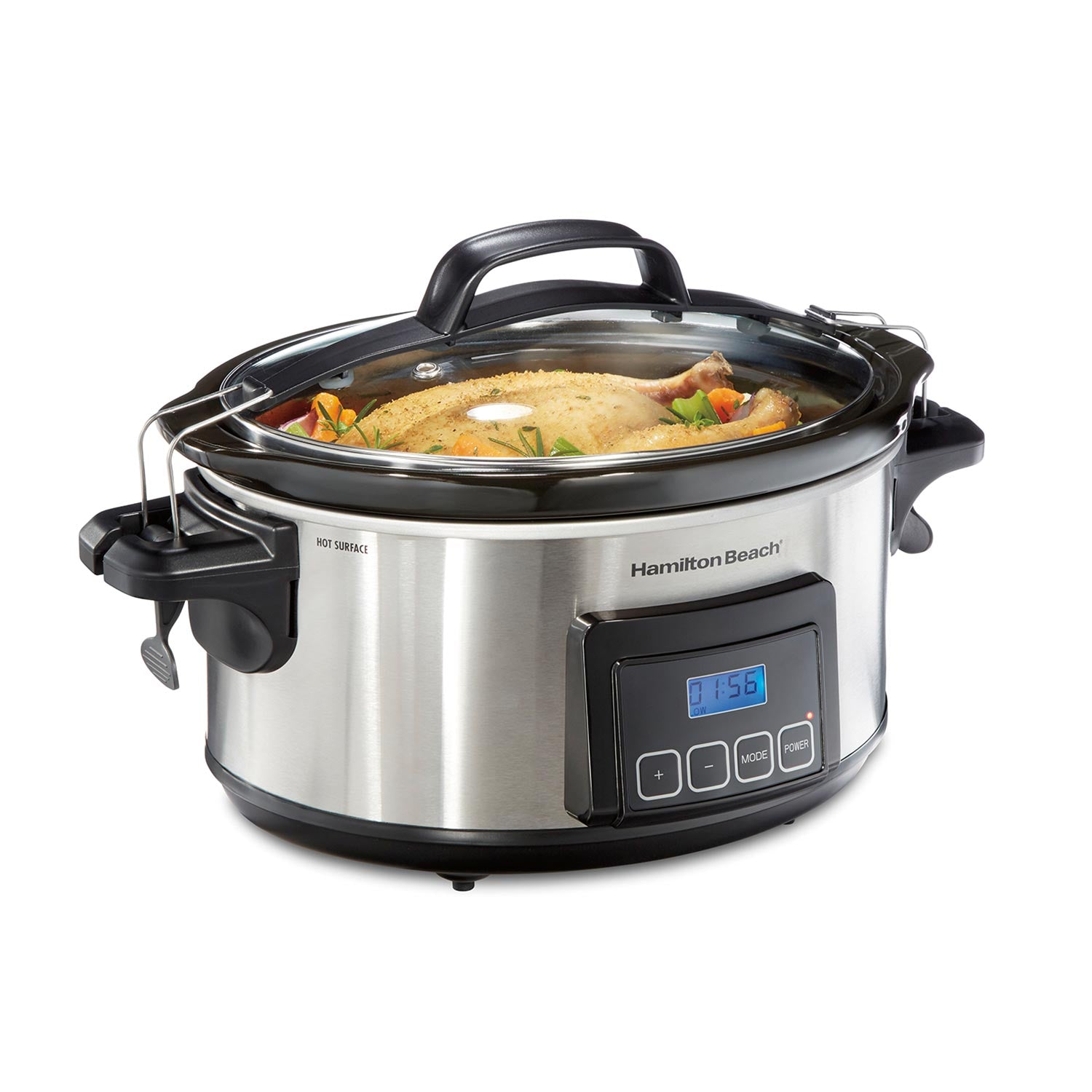 Hamilton Beach 6-Quart Black Oval Slow Cooker with Handles, Stay