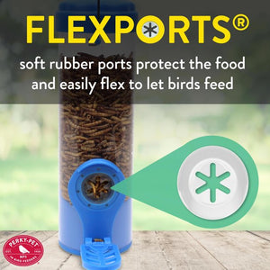 Flexports: soft rubber ports protect the food and easily flex to let birds feed