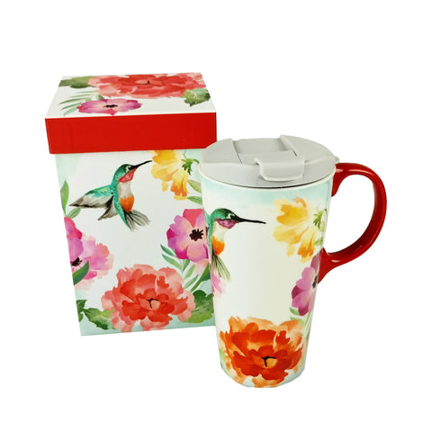 Ceramic Travel Cup Garden Hummingbird