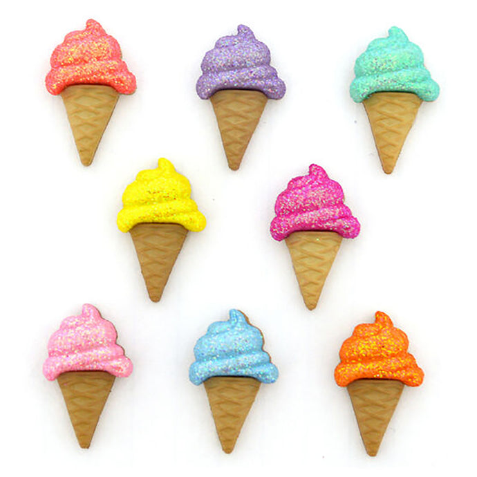 Glitter Ice Cream Cones Buttons