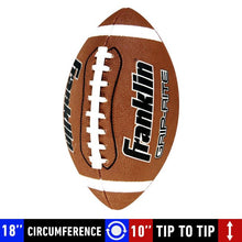 size of football, 18 inch circumference, 10 inches tip to tip