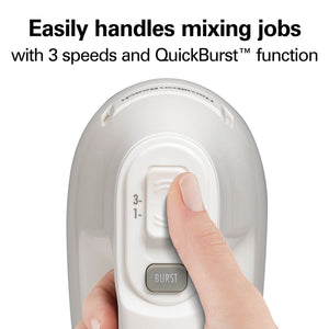White 3-Speed Hand Mixer 3 speed button