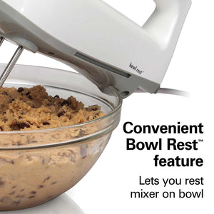 White 3-Speed Hand Mixer bowl rest feature
