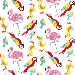 At The Zoo Collection Tossed Colorful Birds Cotton Fabric