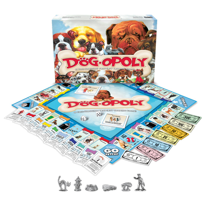 Dog opoly game with playing pieces