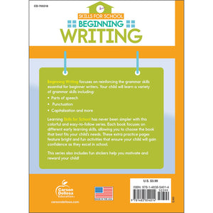 Carson Dellosa Beginning Writing activity book back cover