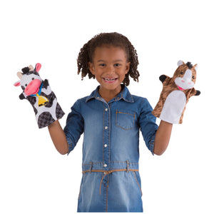 girls with cow and horse farm friends puppets