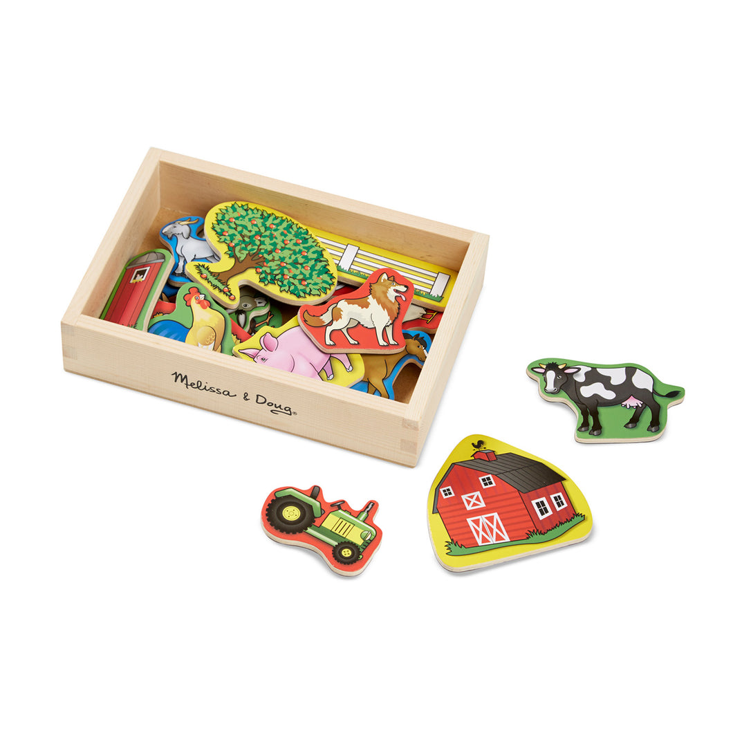 farm magnets in wooden case