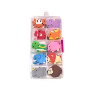 Cutie Creatures 10 Piece Topper Eraser Set plastic container