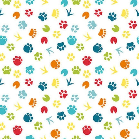 A To Zoo Collection Tossed Footprints Cotton Fabric 2655-01