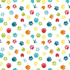 A To Zoo Collection Tossed Footprints Cotton Fabric 2655-01