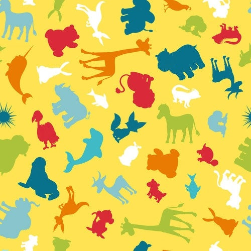 A To Zoo Collection Tossed Animal Silhouettes Cotton Fabric 2657-44