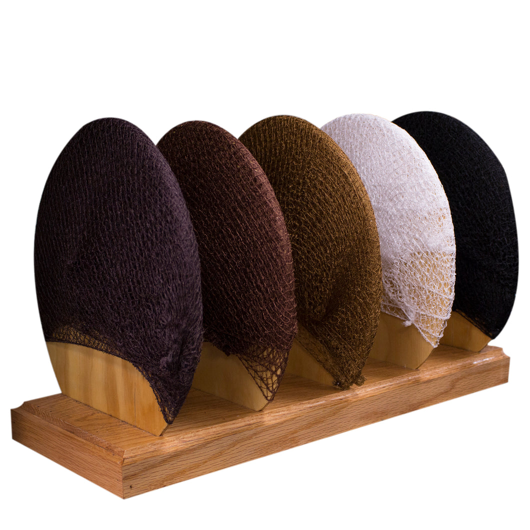 5 colors of hairnets on display.