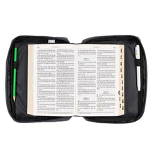 Be Strong in the LORD Gray Value Bible Cover - Ephesians 6:10 Inside with Bible and Two Pens