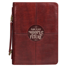 Hope and a Future Chestnut Brown Faux Leather Classic Bible Cover - Jeremiah 29:11 Front Cover with Verse