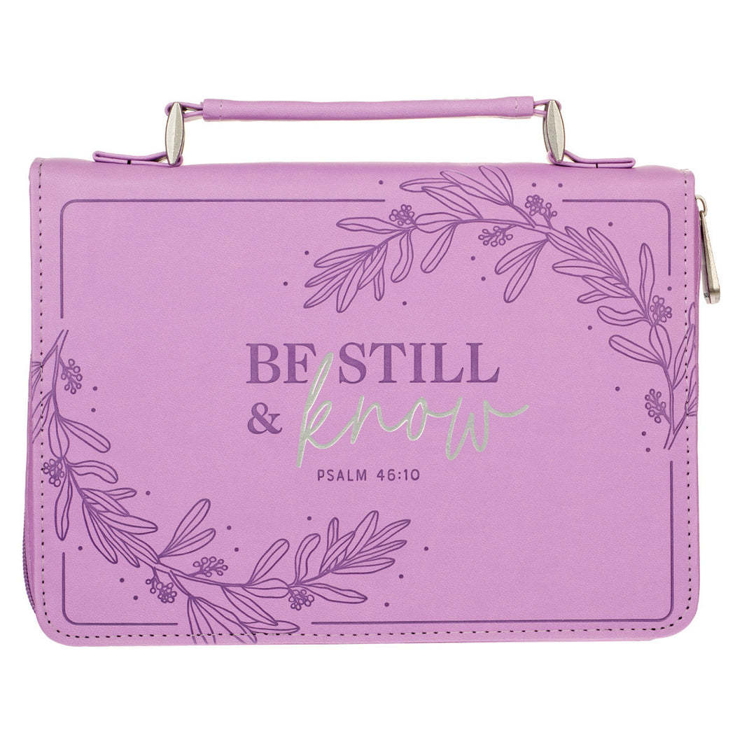Be Still & Know Purple Laurel Faux Leather Fashion Bible Cover - Psalm 46:10 Front