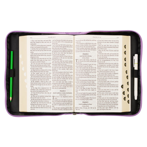 Be Still & Know Purple Laurel Faux Leather Fashion Bible Cover - Psalm 46:10 Open with Bible