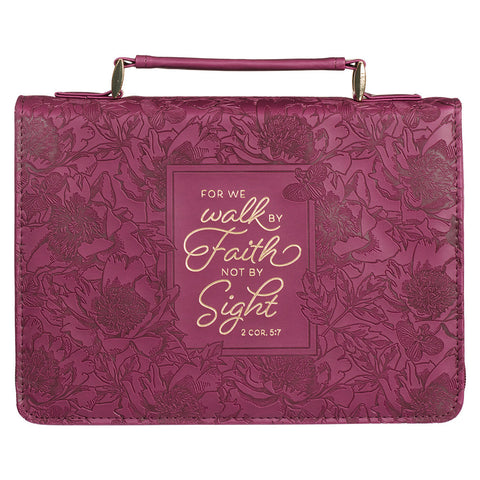 Walk by Faith Ruby Red Faux Leather Fashion Bible Cover - 2 Corinthians 5:7 Front