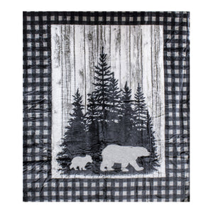Buffalo Plaid Bears 79" x 95" Plush Queen-sized Blanket BLKT-4663-GY