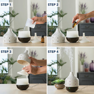 Step by step photos showing how to use diffuser.