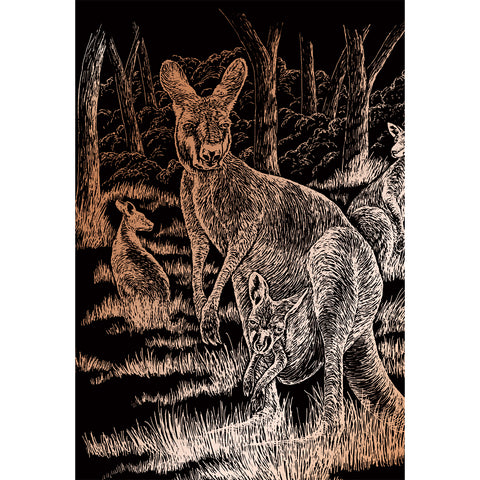 Engraving Art Copper Kangaroo & Baby COPF-22