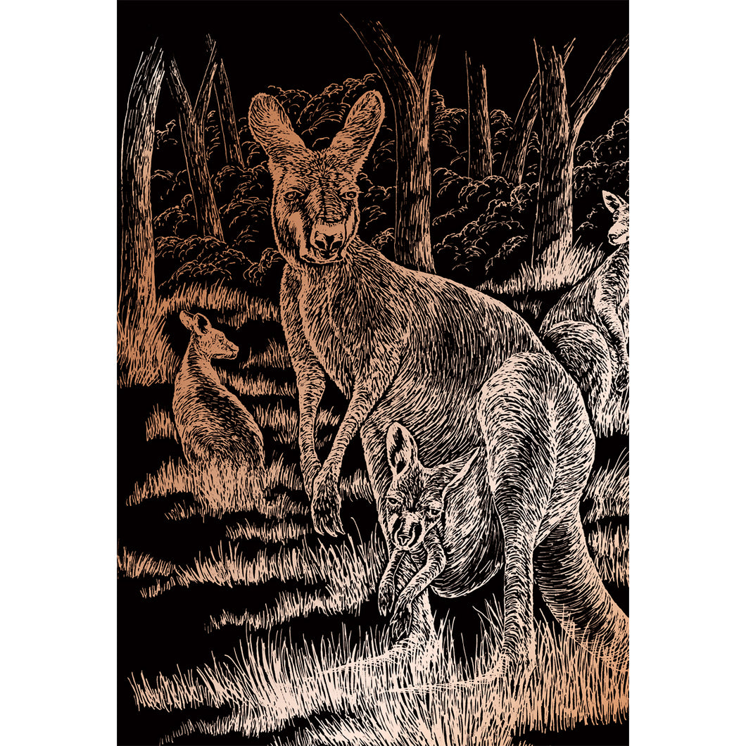 Engraving Art Copper Kangaroo & Baby COPF-22
