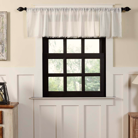 VHC Antique White Tobacco Cloth tier curtains.