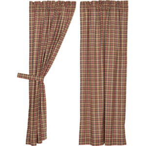 Curtain panels with tie, crosswoods plaid pattern.