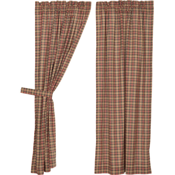 Curtain panels with tie, crosswoods plaid pattern.
