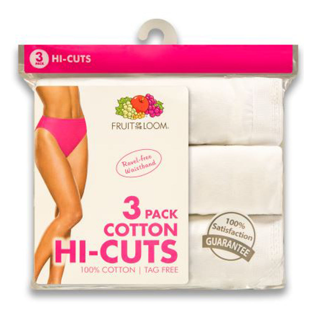 Women's White Cotton Hi-Cut Underwear 3-Pack 3DHICWH