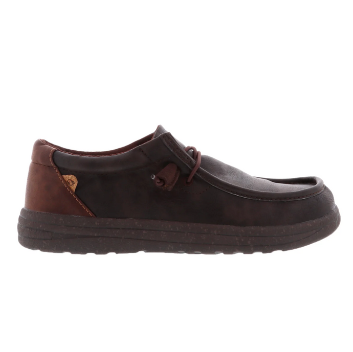 Lamo men's Paul waxed chocolate shoe, side view