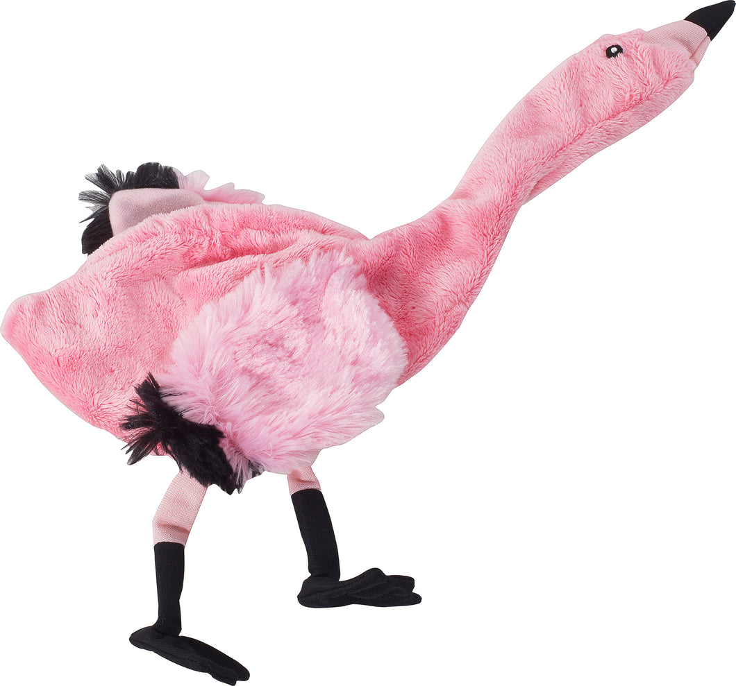 Skinneeez Pink Flamingo dog toy.